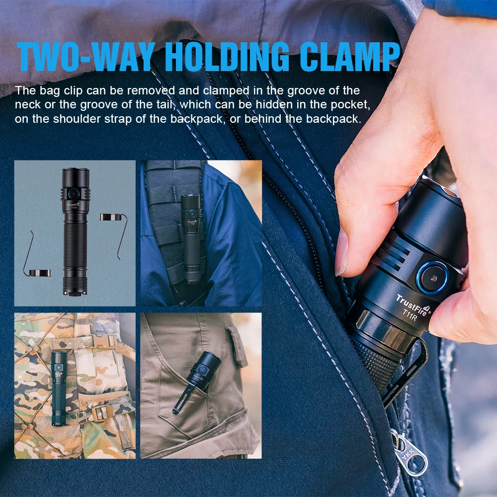 Trustfire-linterna táctica Led T11R, 1800 lúmenes, potente tipo C, recargable por USB, batería 18650, lámpara de alta potencia, interruptor Dual - imagen 5