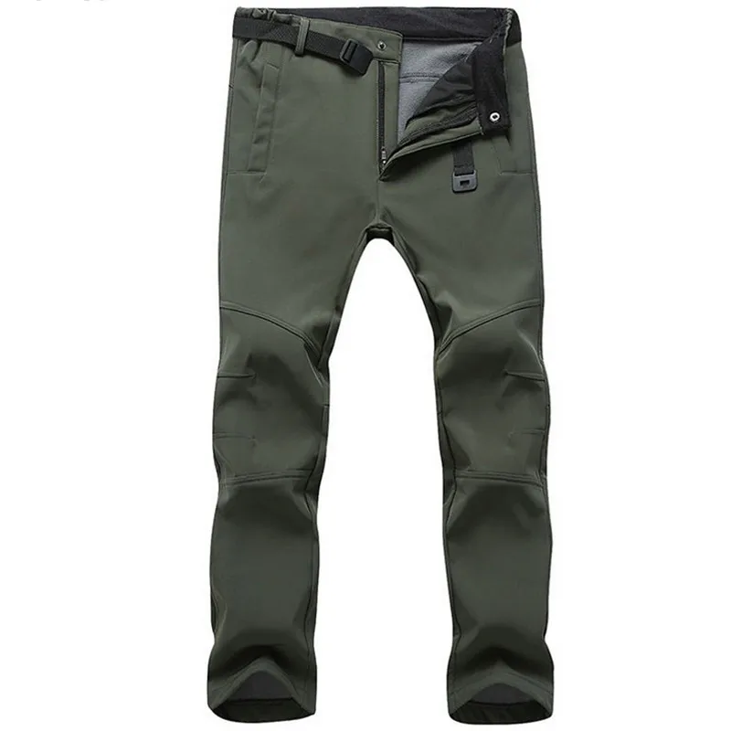 Pantalones de chándal cortavientos para hombre, pantalones tácticos elásticos impermeables, informales, gruesos, cálidos, de lana, piel de tiburón, Invierno - imagen 3
