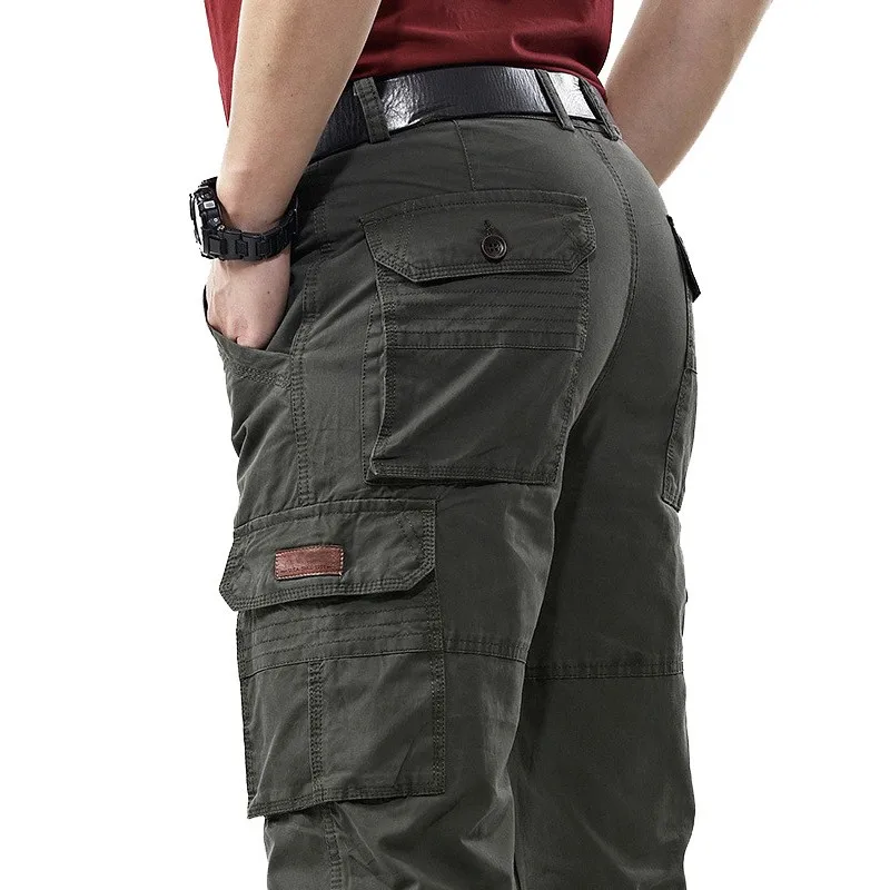Pantalones largos tácticos con múltiples bolsillos para hombre, ropa informal de talla grande 42 para exteriores, pantalones Cargo de algodón, pantalones vaqueros holgados para primavera - imagen 2