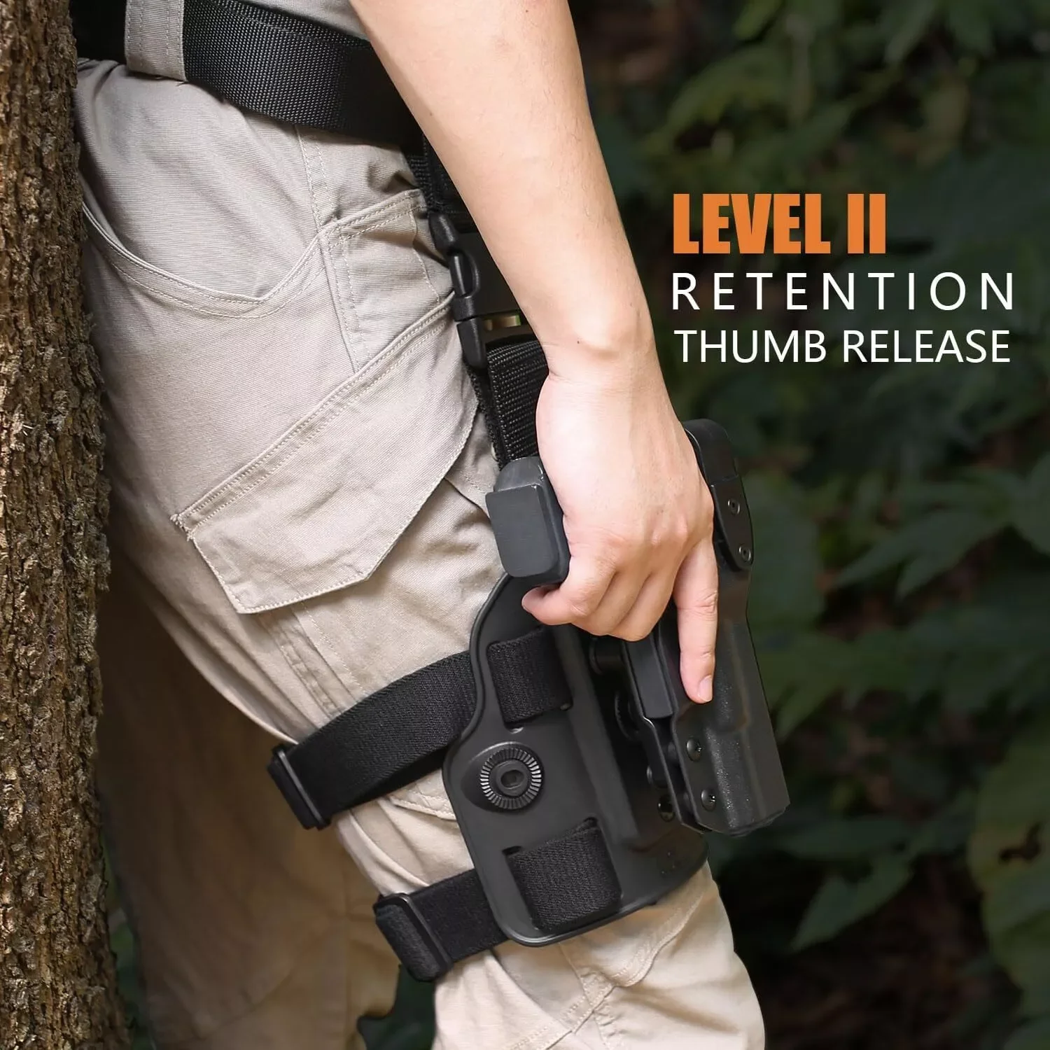 Funda tactica de pierna Glock Kydex - derecha, retencion Nivel II - imagen 5