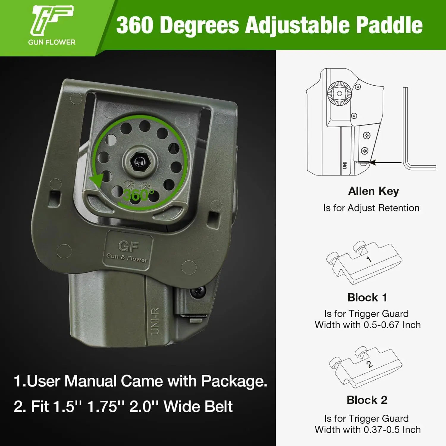 Funda táctica OWB verde woodland con anclaje MOLLE – Diestra - imagen 3