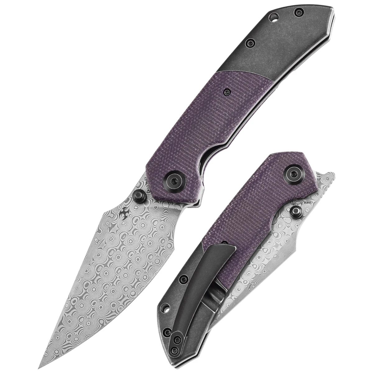 Kansept Fenrir K1034Z2 con mango de Micarta morado y hoja de Damasco