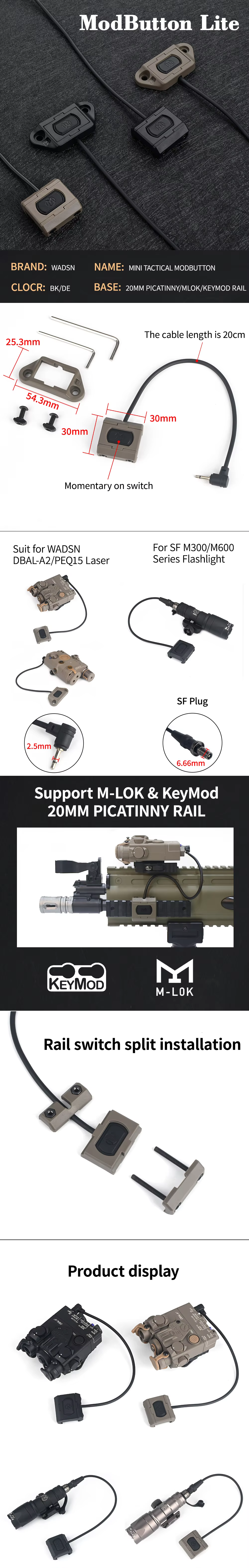 WADSN-linterna M300 M600 con láser PEQ DBAL y Modbutton táctico