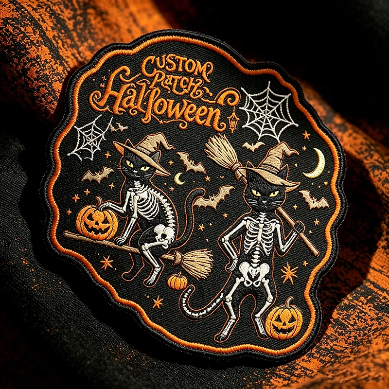 Parche bordado termoadhesivo Halloween - Gato esqueleto personalizable - imagen 5