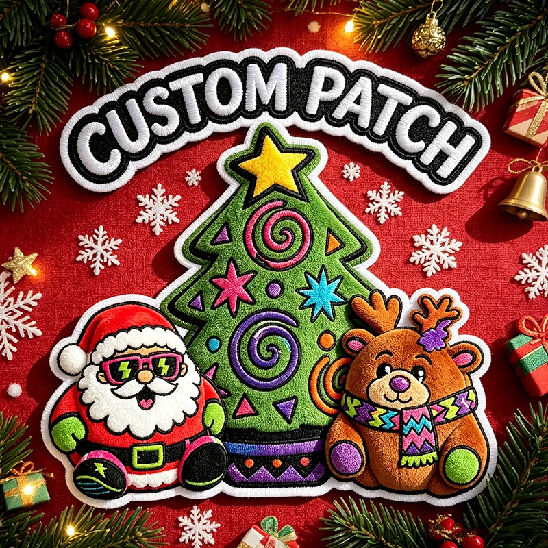 Ejemplo de parche bordado personalizado con diseño navideño