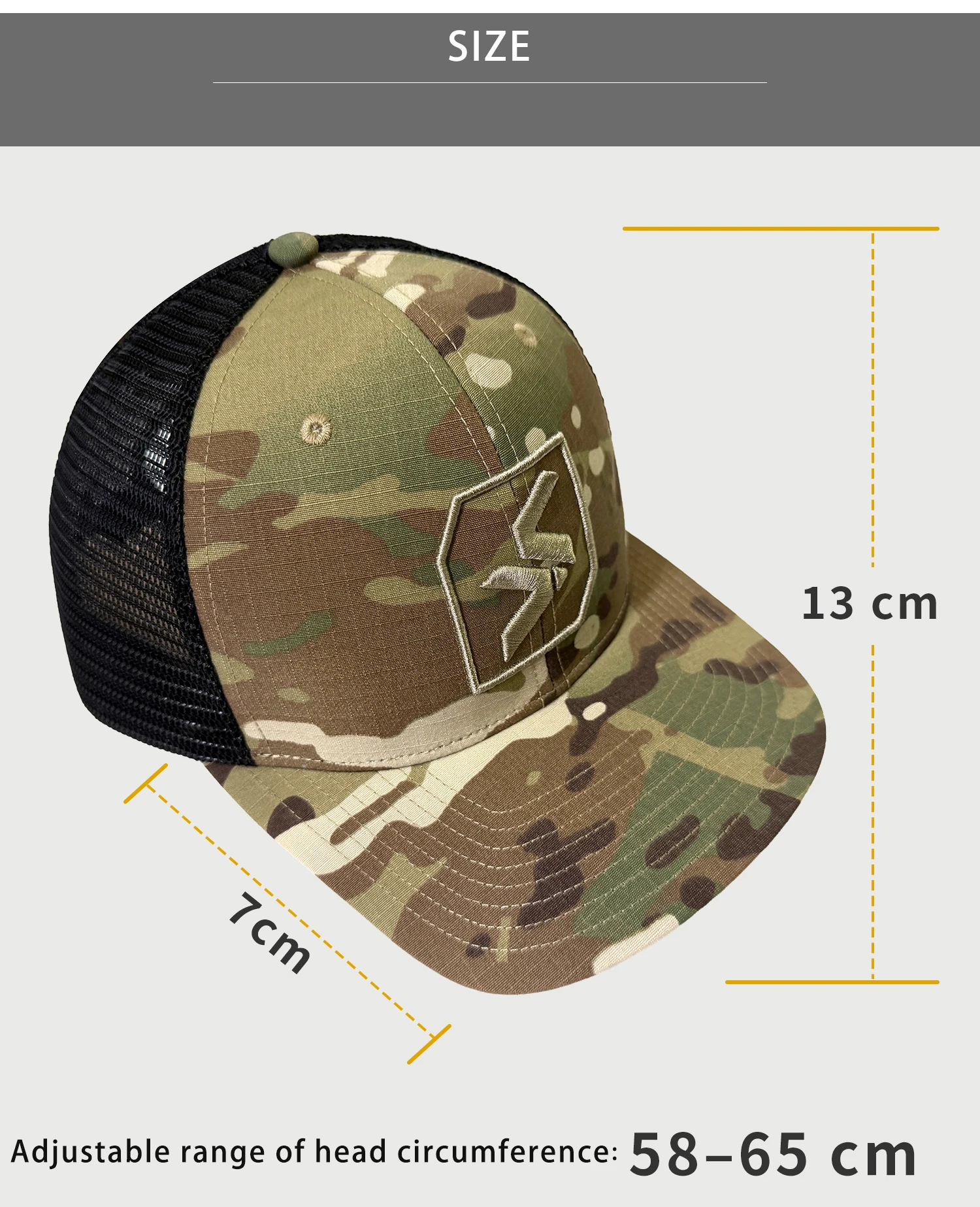 Gorra táctica Multicam en vista frontal