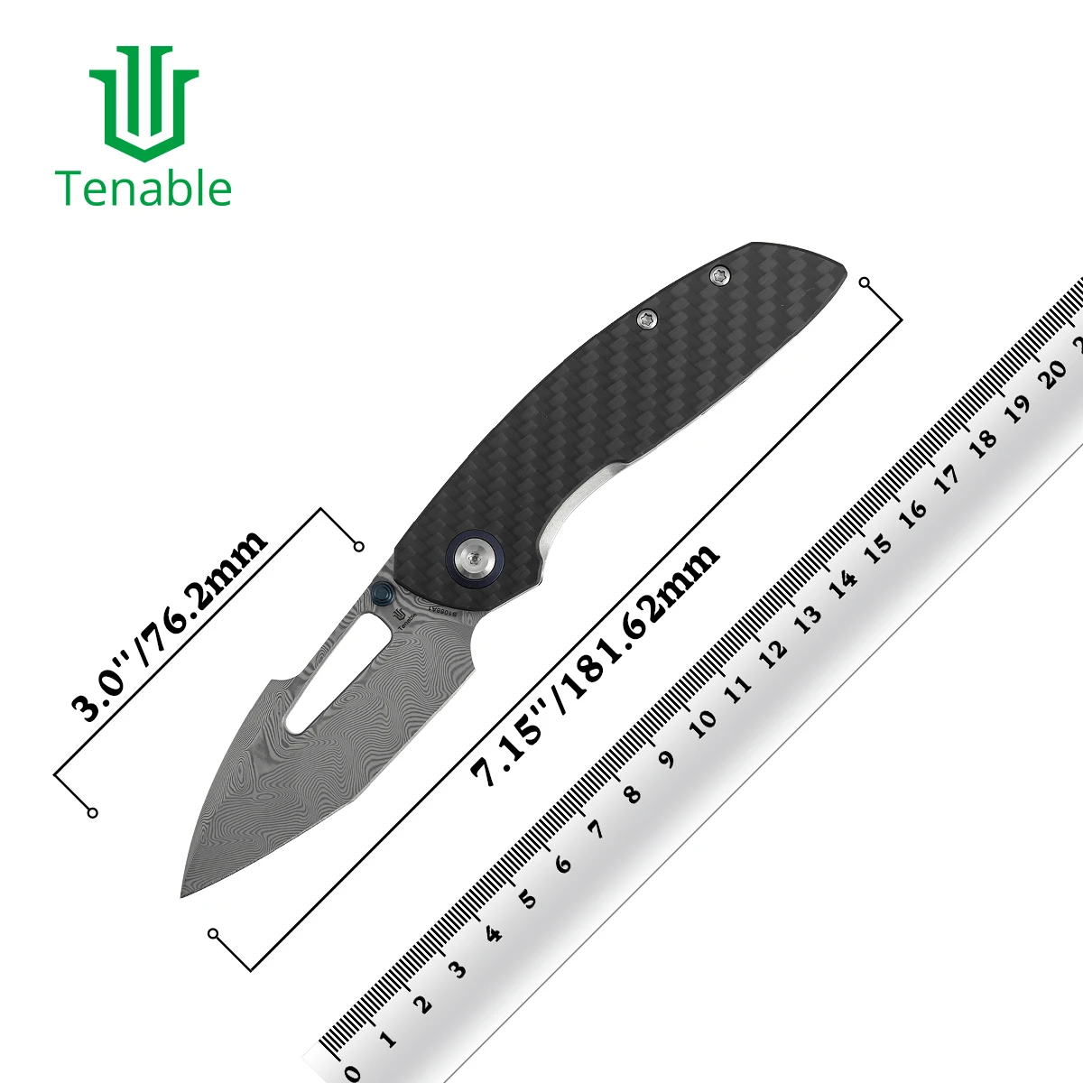 Navaja plegable Tenable cuchillo bolsillo acero damasco 14C28N G10 - imagen 2