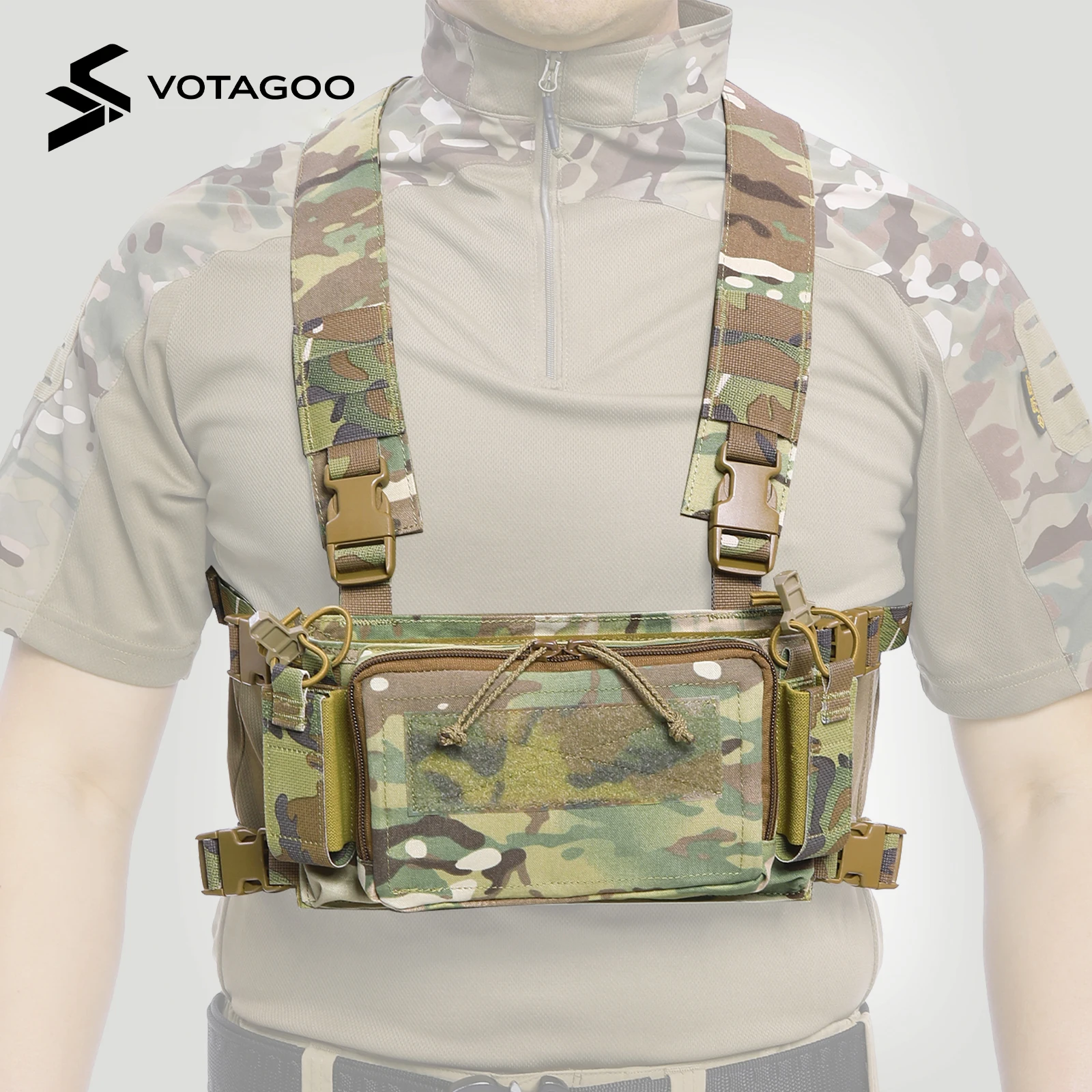 VOTAGOO Chaleco Táctico con Bolsillos MOLLE y Arnés Ajustable - imagen 2