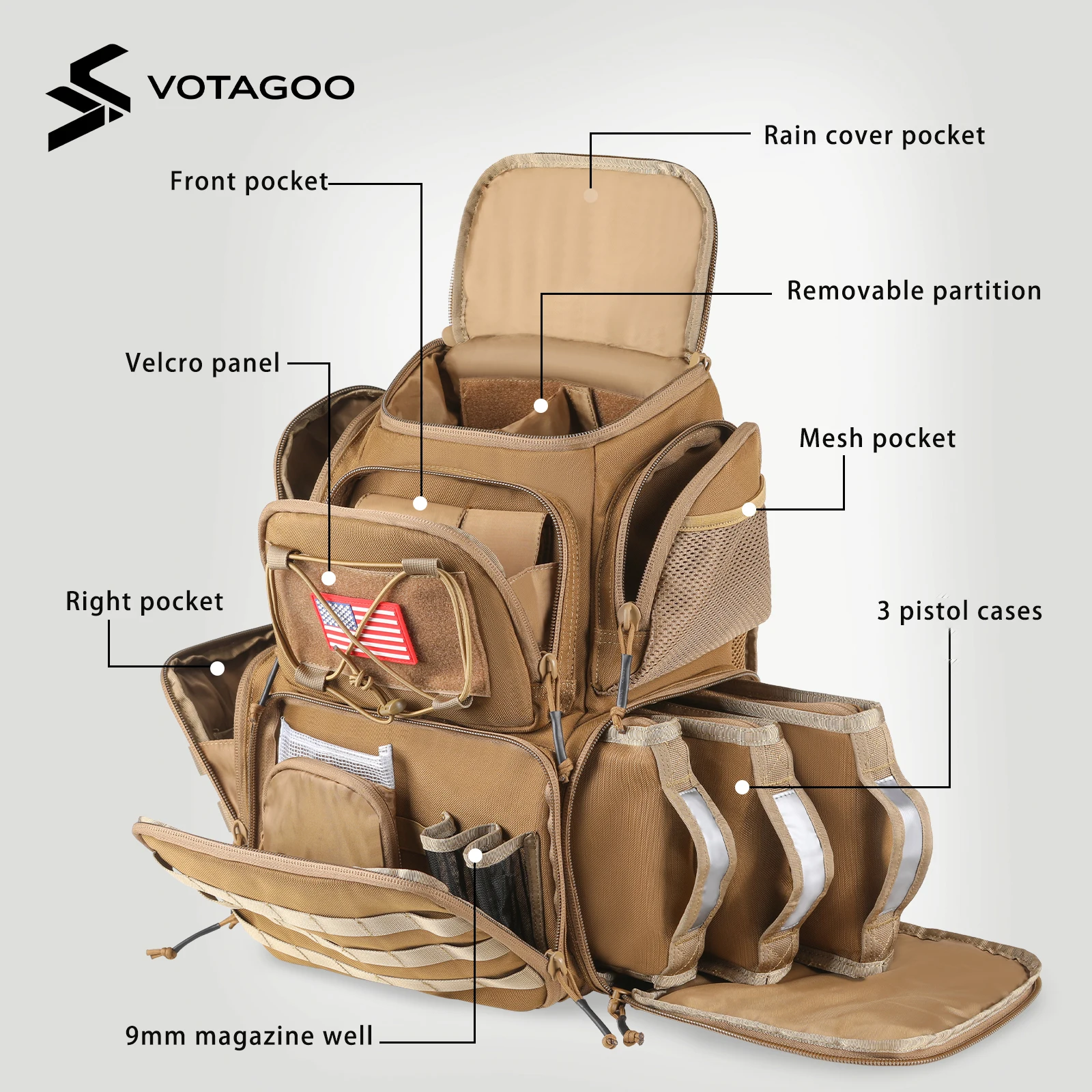 VOTAGOO Mochila táctica negra V2 para caza aire libre - imagen 3