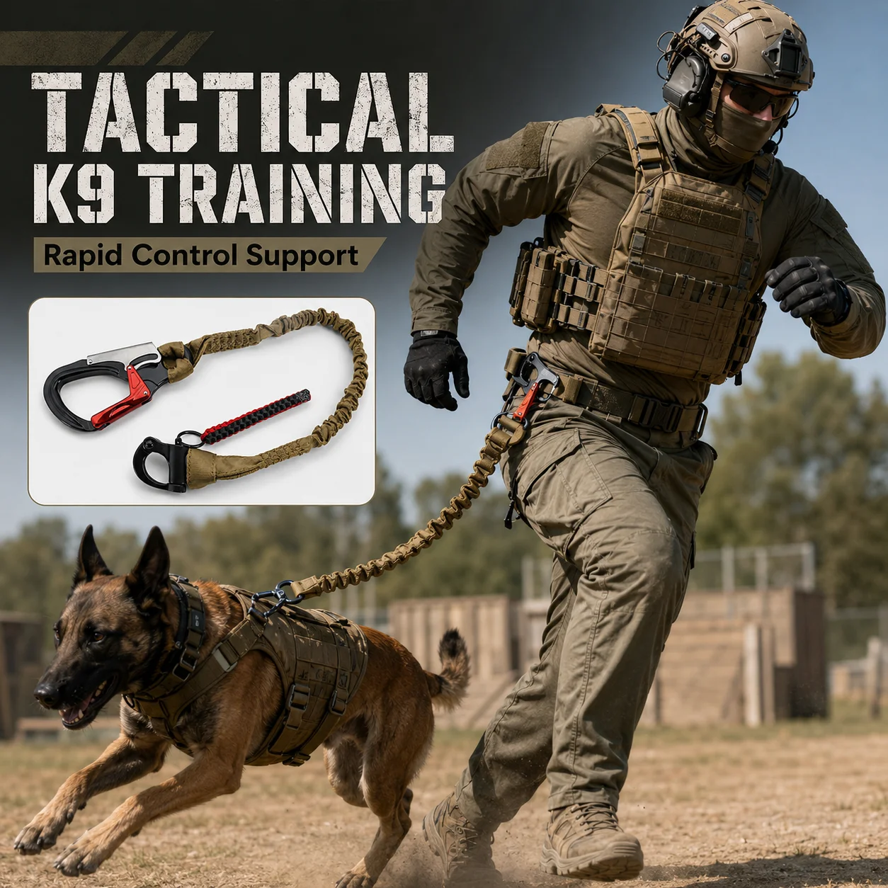 Cuerda táctica liberación rápida elástica con gancho para Airsoft K9