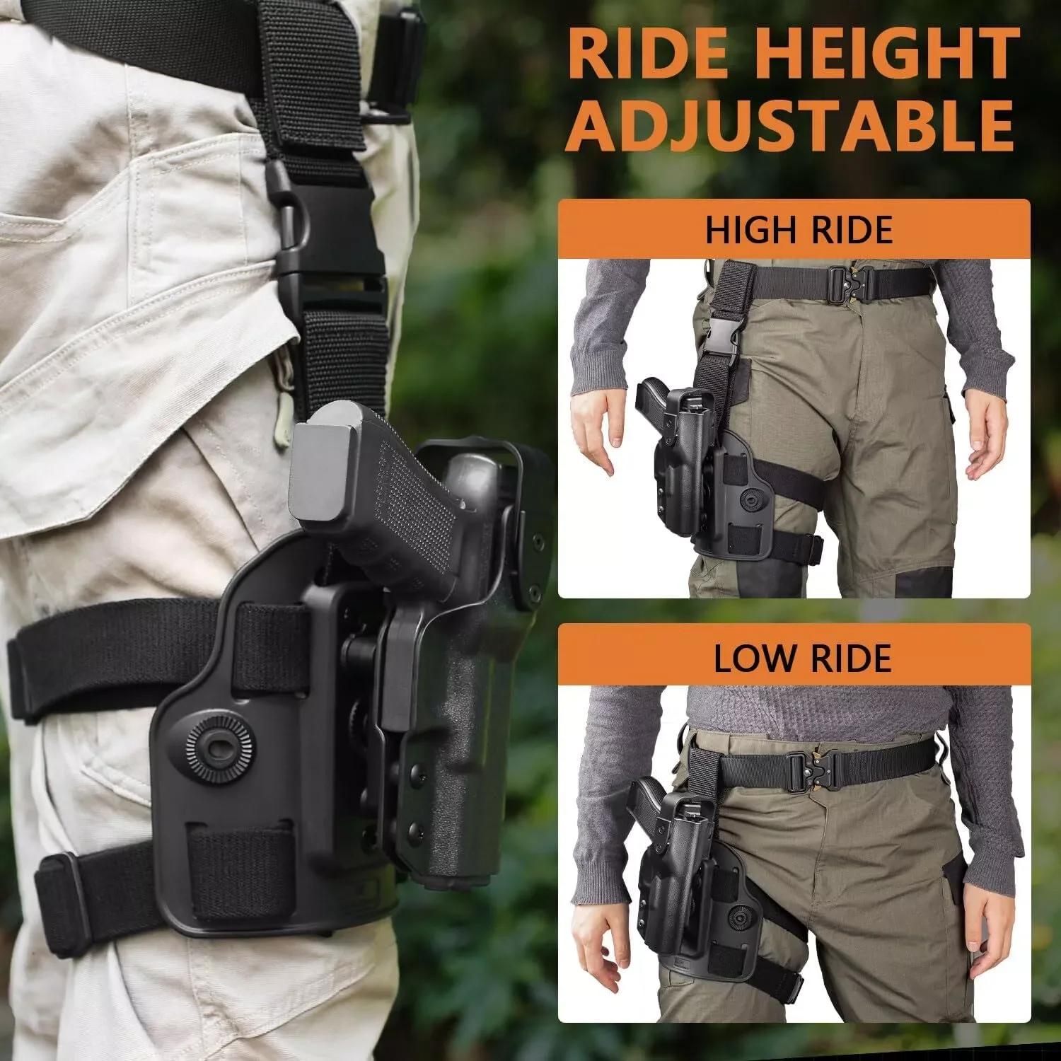 Funda tactica de pierna Glock Kydex - derecha, retencion Nivel II - imagen 5