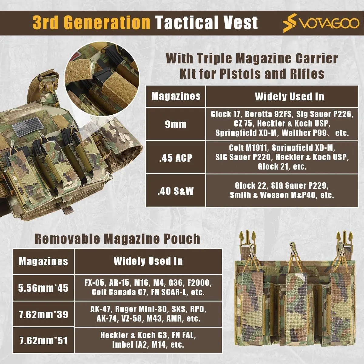 VOTAGOO Chaleco táctico ligero antibalas desmontable - imagen 3