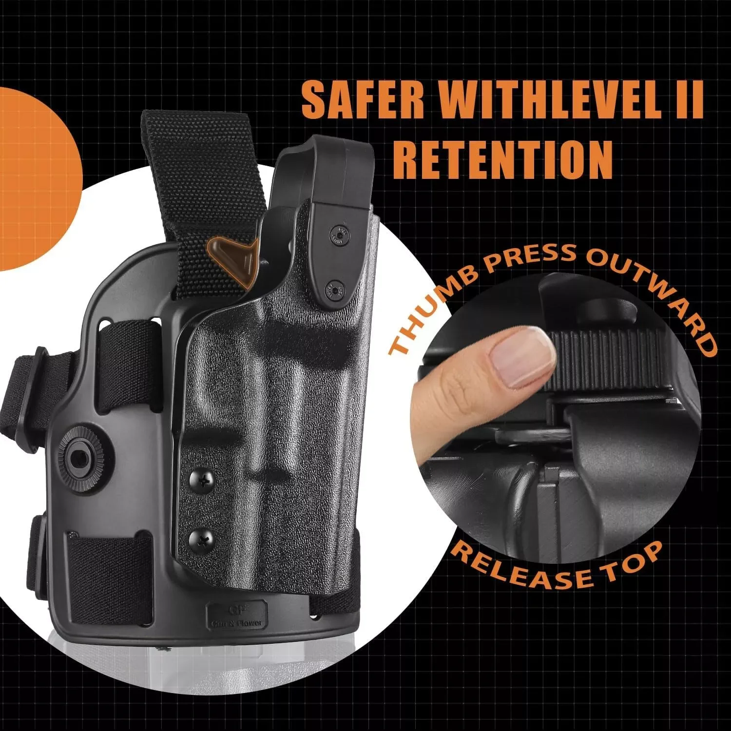Funda tactica de pierna Glock Kydex - derecha, retencion Nivel II - imagen 2