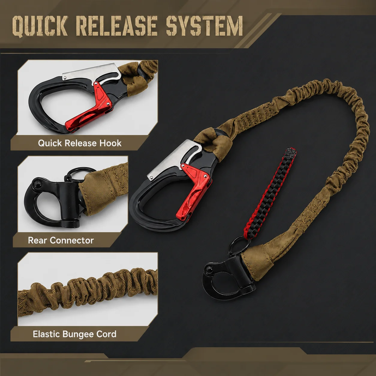 Cuerda táctica liberación rápida elástica con gancho para Airsoft K9 - imagen 2