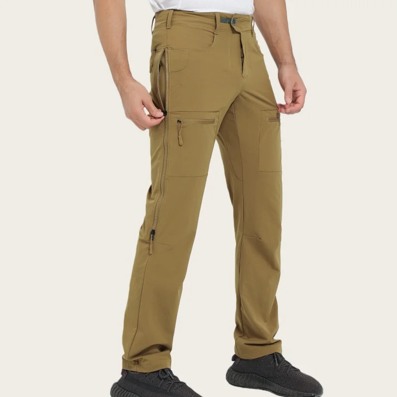 Pantalones tácticos de nailon elástico, secado rápido con cremalleras