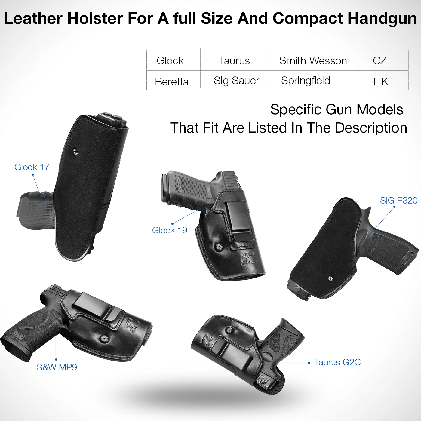 Funda IWB de cuero reversible táctica para Glock M&P y Sig Sauer