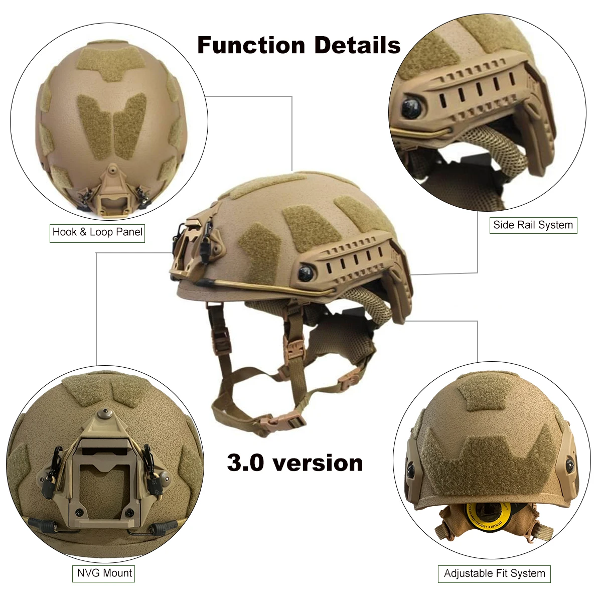 Casco táctico FAST con rieles laterales y panel velcro – Airsoft - imagen 4