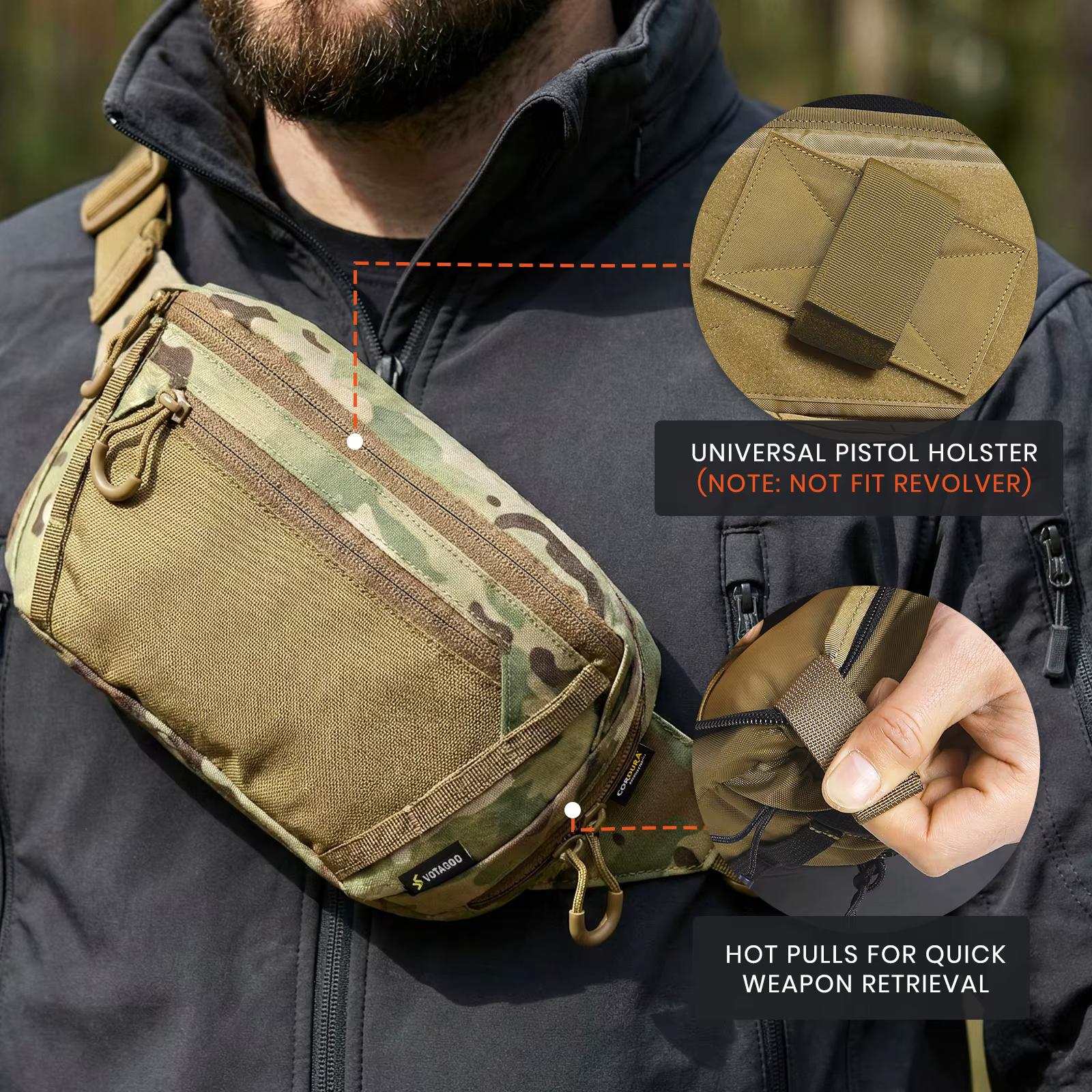VOTAGOO riñonera táctica CCW Cordura 500D para pistola oculta - imagen 3