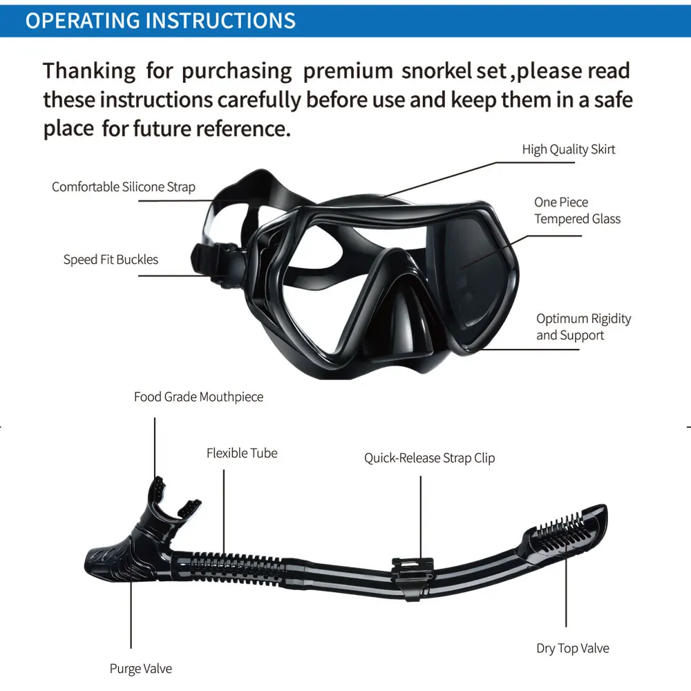Snorkel profesional para adultos y ninos - Tubo de respiracion