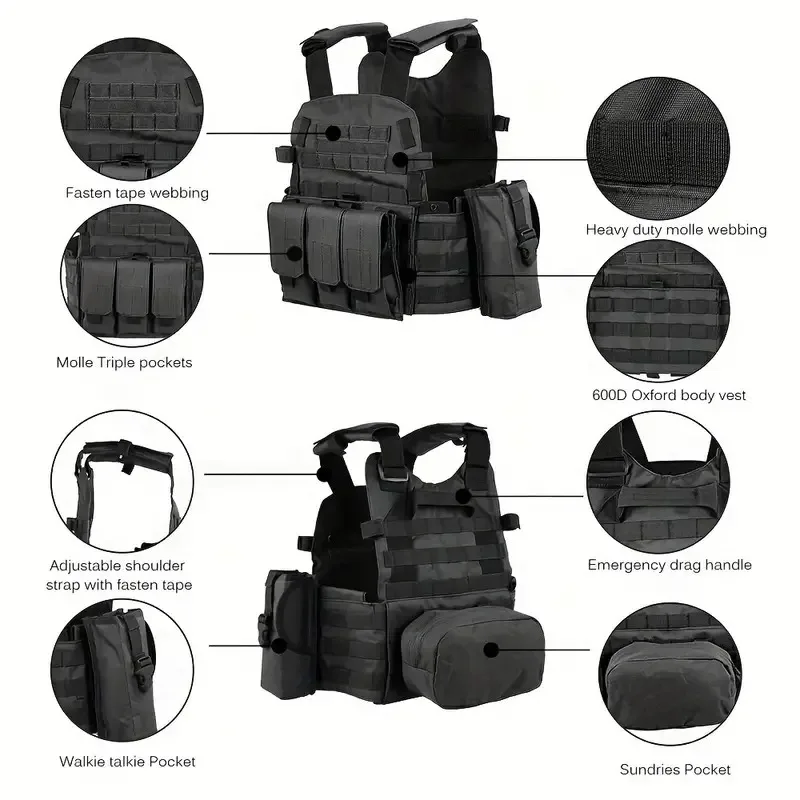 Chaleco táctico militar 6094 Molle con placa y accesorios Airsoft - imagen 4
