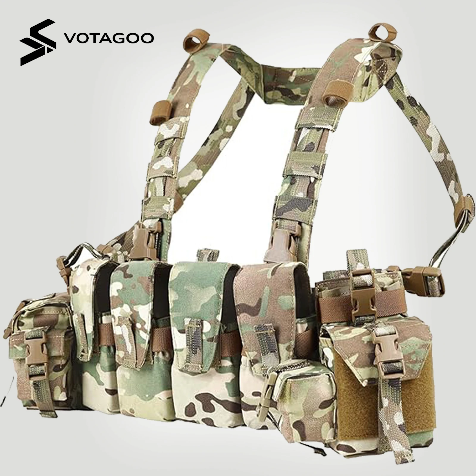 Plataforma de pecho táctica VOTAGOO MOLLE extraíble con bolsas revistas