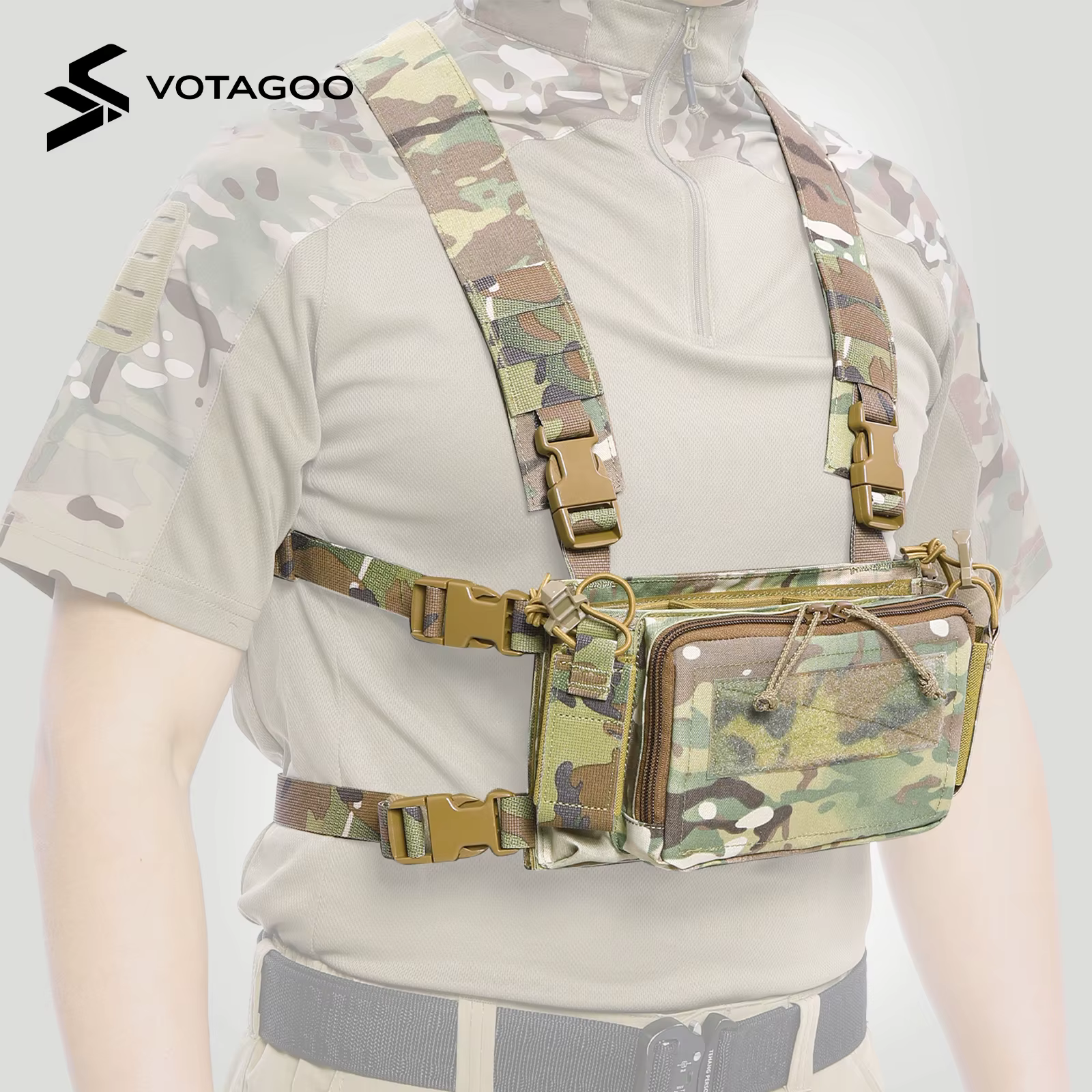 VOTAGOO Chaleco Táctico con Bolsillos MOLLE y Arnés Ajustable - imagen 3