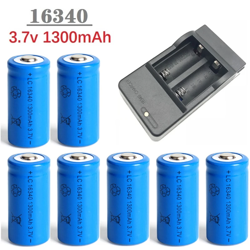 Batería CR123A 16340 recargable para linterna LED con cargador viaje