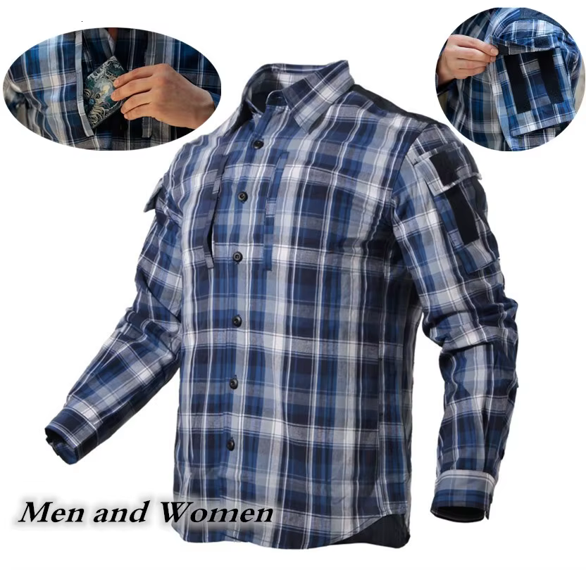 Camisa táctica cuadros manga larga senderismo camping militar - imagen 3