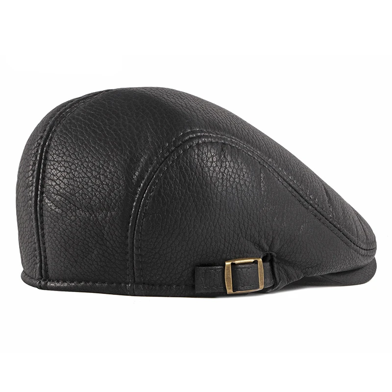 Gorra boina hombre cuero PU espiga ajustable otoño invierno - imagen 4