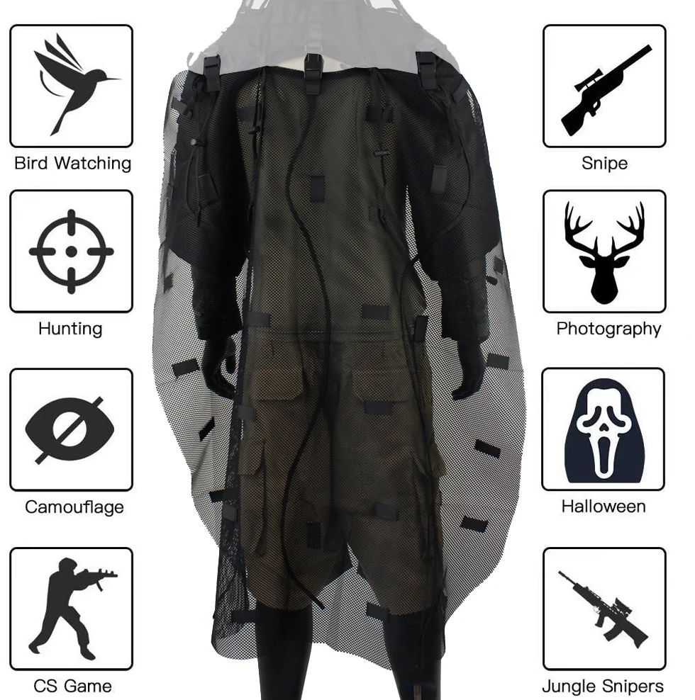Traje Ghillie de nailon transpirable para caza y airsoft