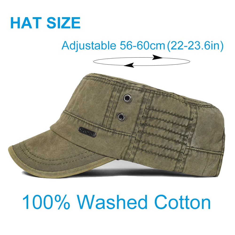 Gorra militar táctica de algodón lavado todo tiempo vintage plana