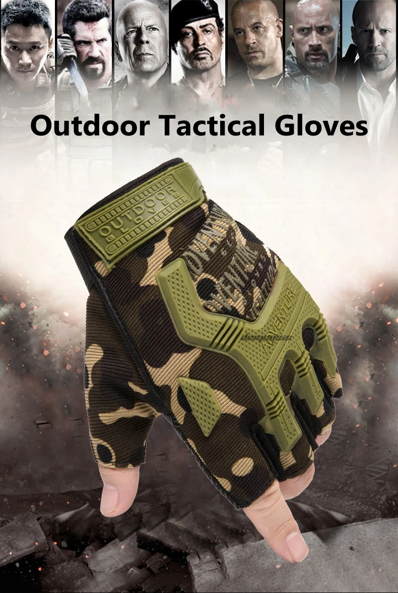 Guantes tácticos de medio dedo negro con diseño resistente