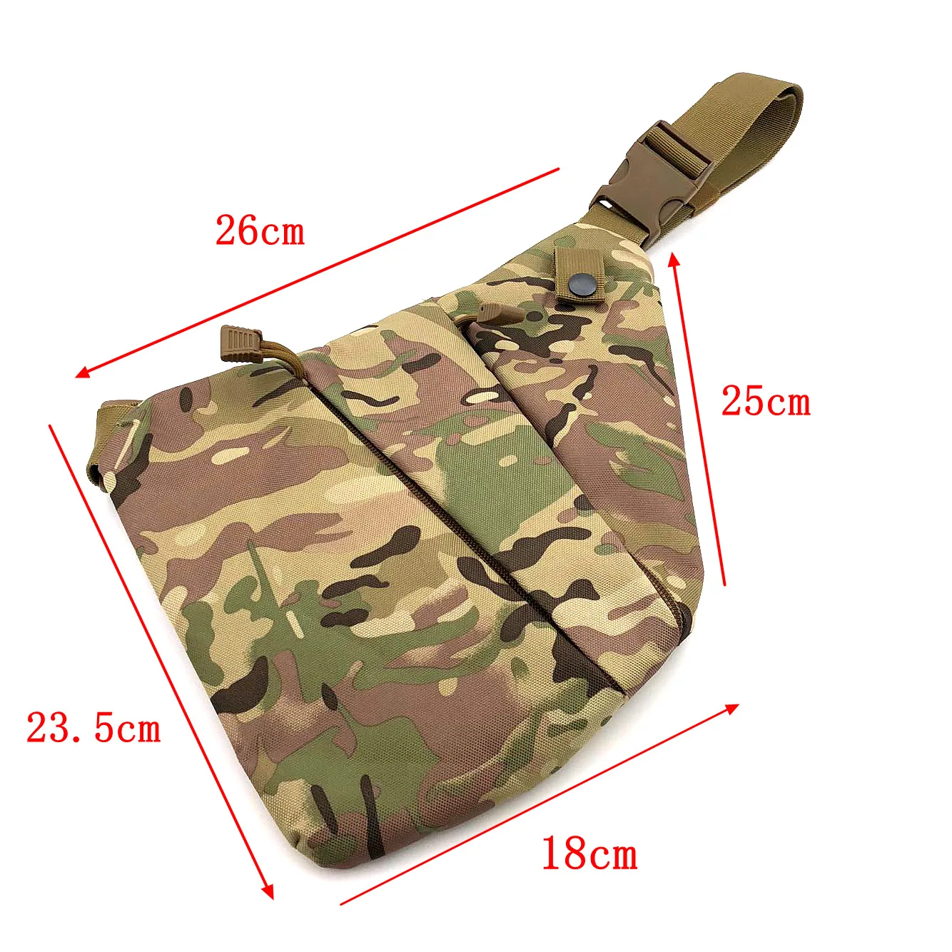 Bolsa táctica de hombro izquierdo en vista frontal