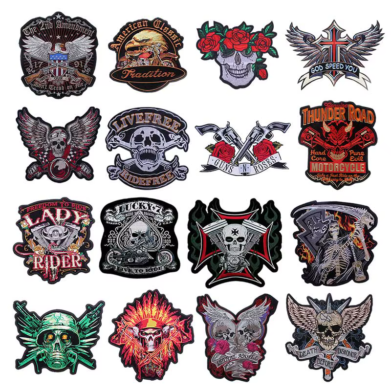 Parche bordado grande calavera rosa para motorista y chaqueta - imagen 5