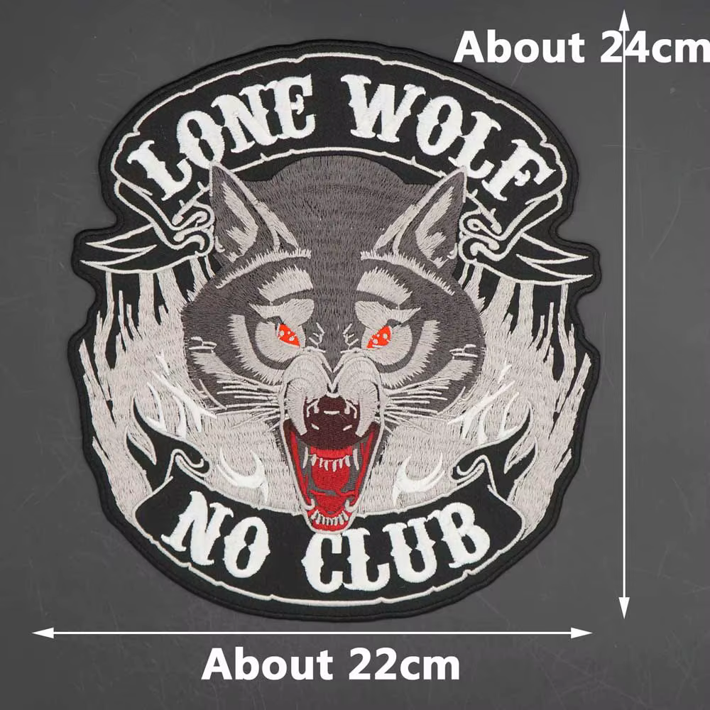 Lone Wolf No Club parche bordado termoadhesivo estilo motero punk - imagen 3