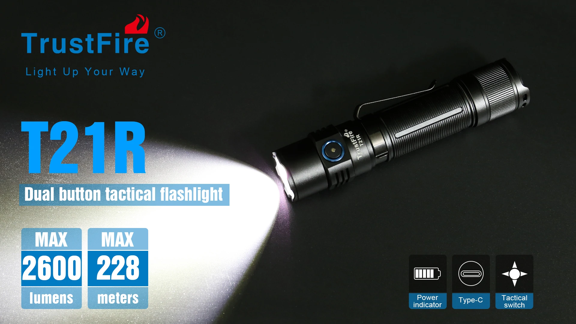 Linterna táctica Trustfire T21R encendida