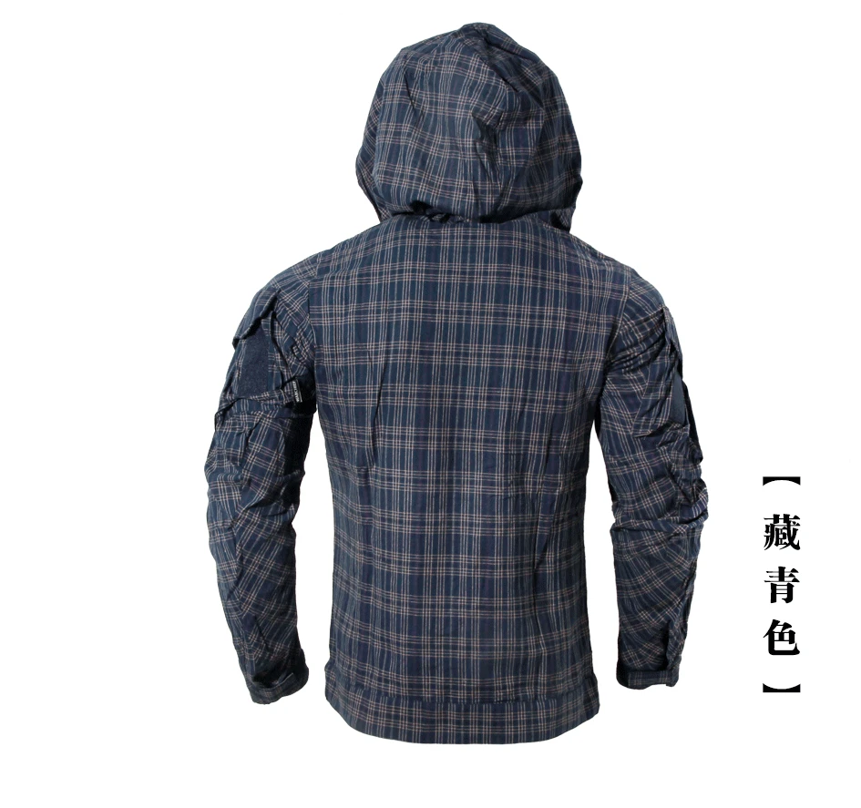 Camisa táctica con capucha de algodón a cuadros, transpirable - imagen 2