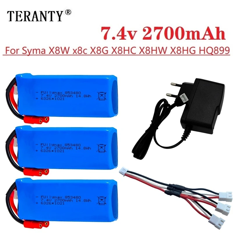Batería LiPo 7.4V 2700mAh carga USB para dron Syma X8