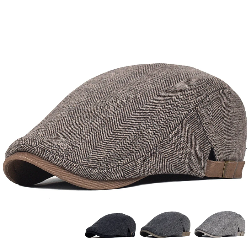 Gorra outdoor de lana gruesa Gatsby vintage a rayas espiga - imagen 2