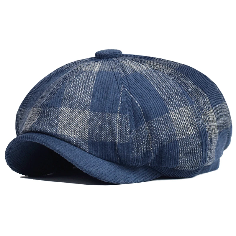 Sombrero newsboy boina de pana a cuadros gruesos otoño/invierno - imagen 2