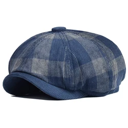 Sombrero newsboy boina de pana a cuadros gruesos otoño/invierno