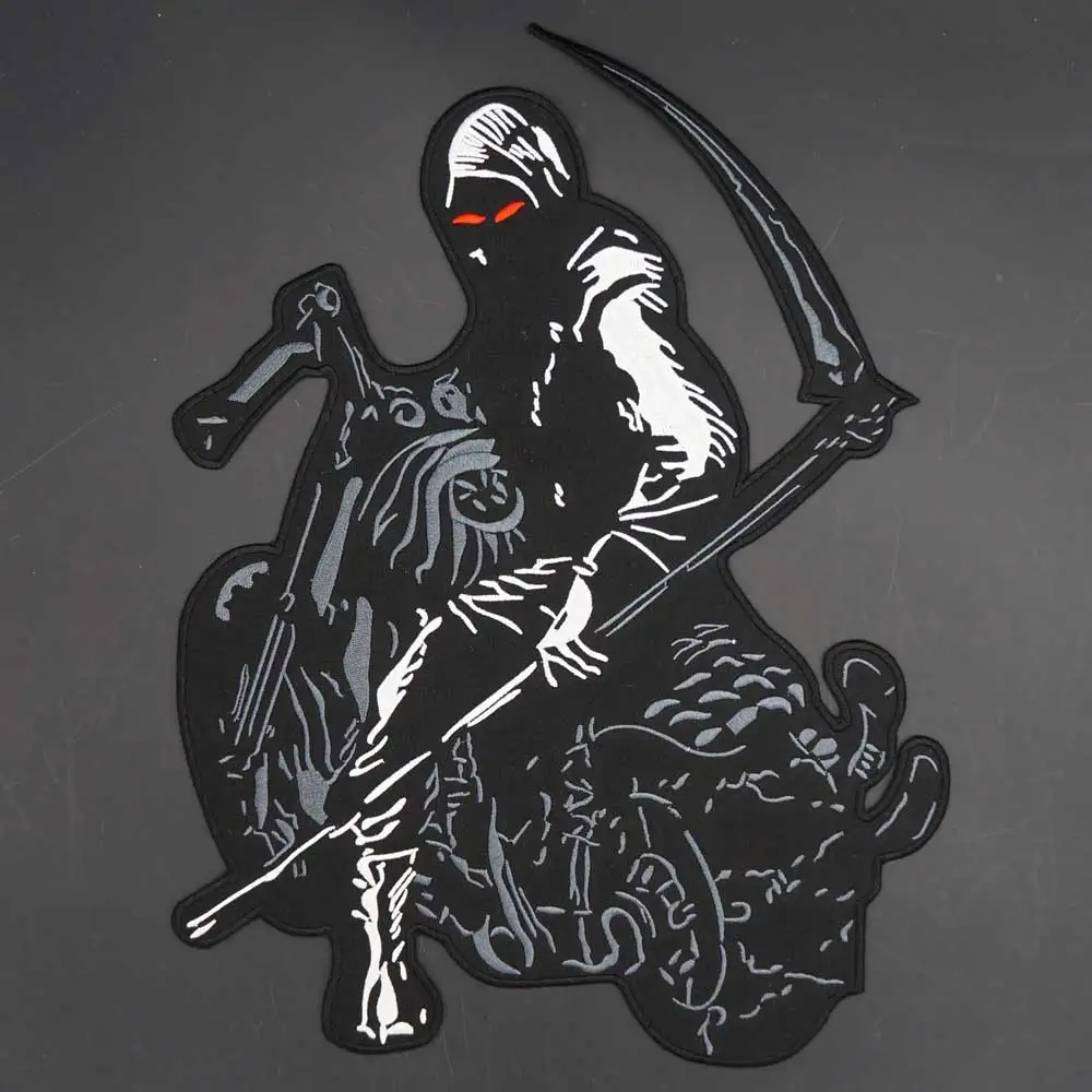 Parche bordado hoz de muerte estilo biker punk grande
