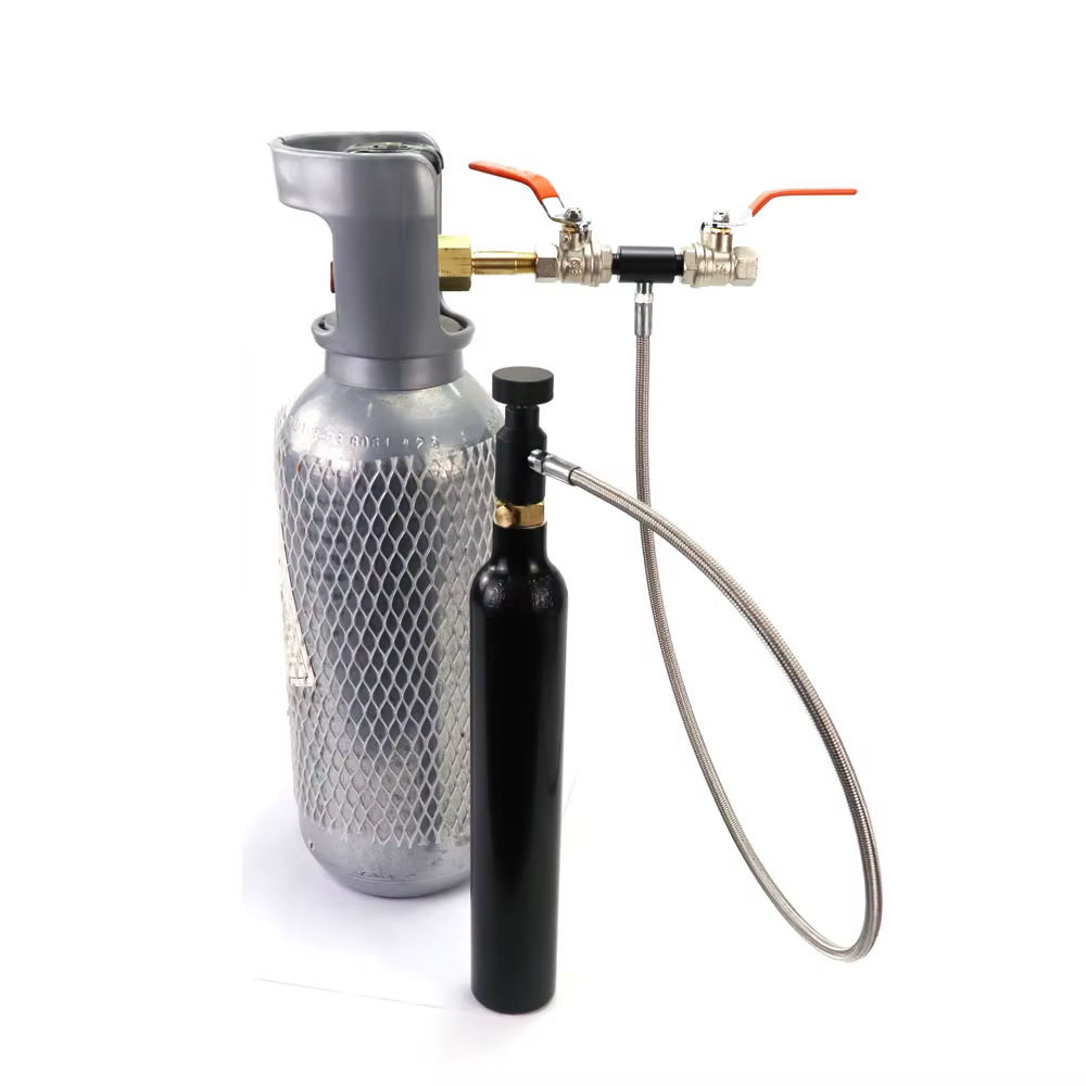 Adaptador recarga CO2 manguera 36″ tanque paintball G1/2 DIN 477 - imagen 3