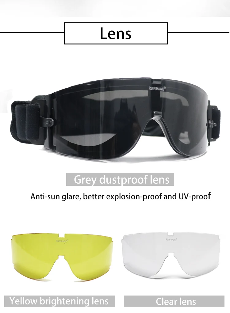 Gafas tácticas Airsoft X800 con 3 lentes en color negro