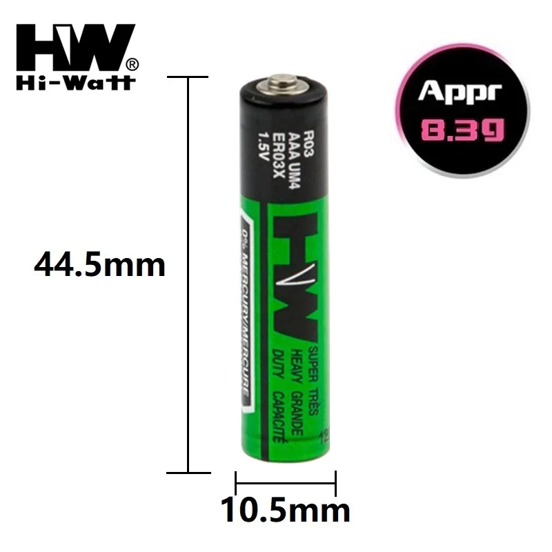 Vista frontal baterías Hi-Watt AA