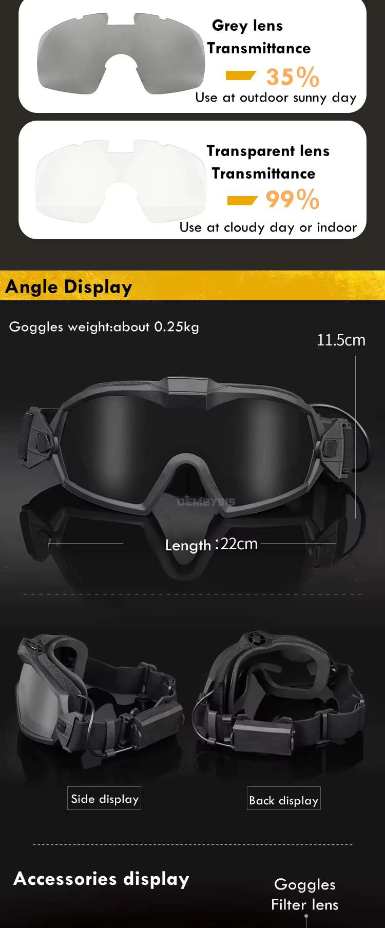 Lentes gris y transparente intercambiables para airsoft