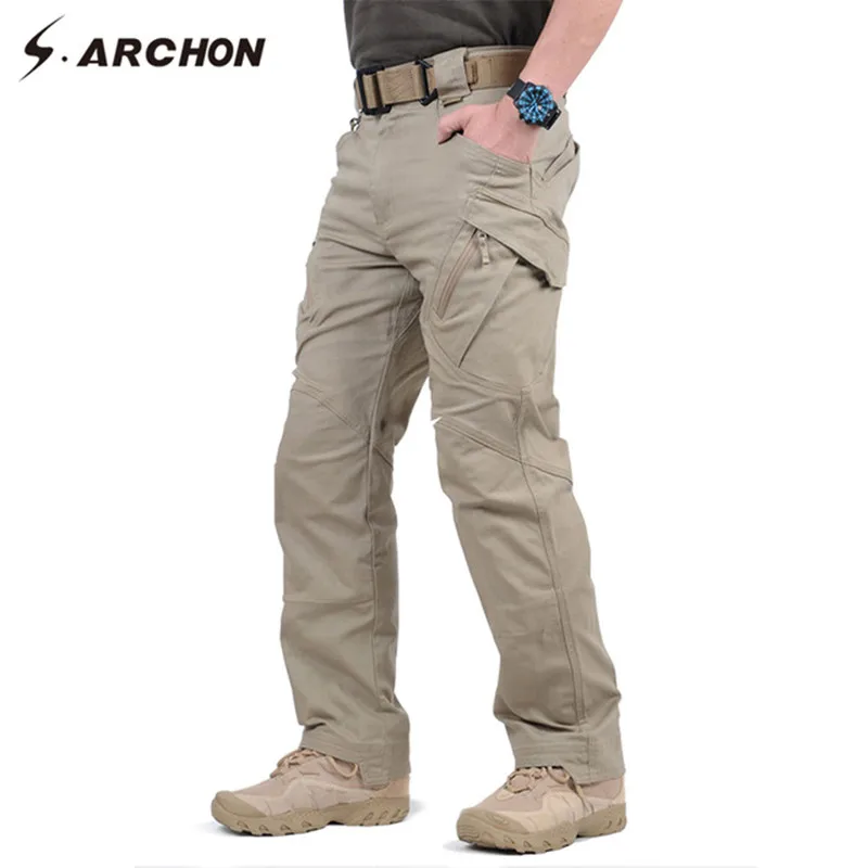 IX9 Pantalones tácticos cargo – Algodón 97% varios bolsillos elásticos