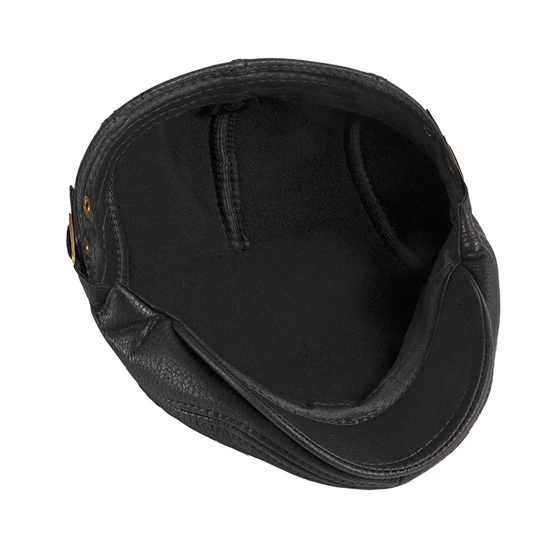 Gorra boina hombre cuero PU espiga ajustable otoño invierno - imagen 5
