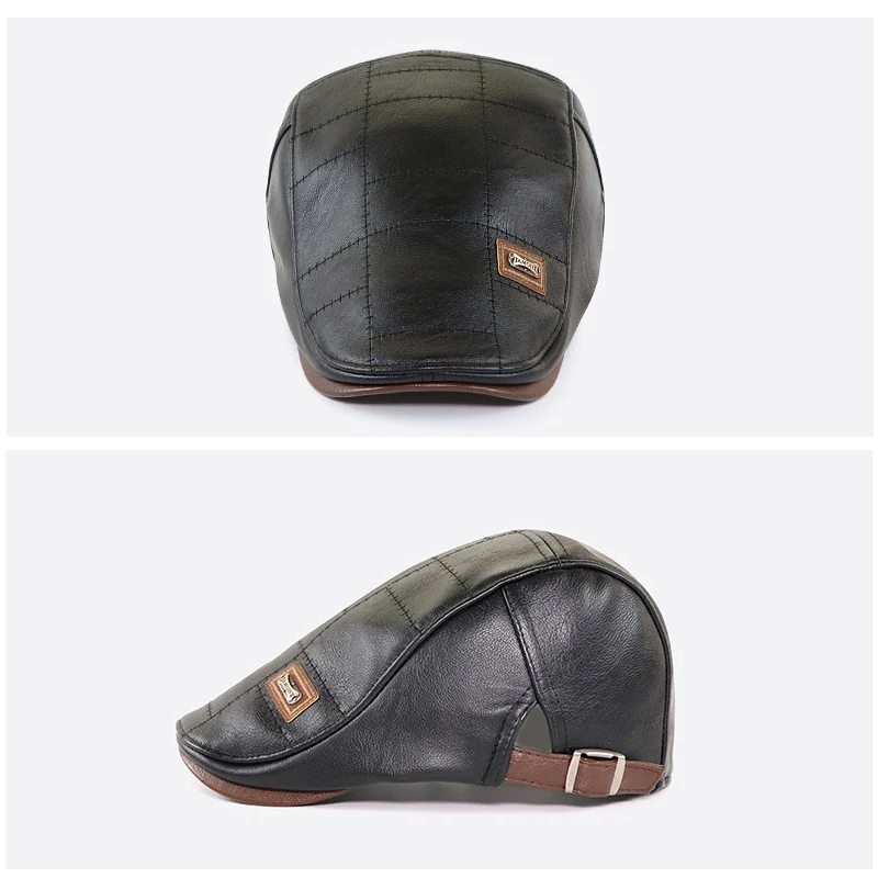 Boina de cuero sintético retro con visera ajustable otoño-invierno - imagen 4