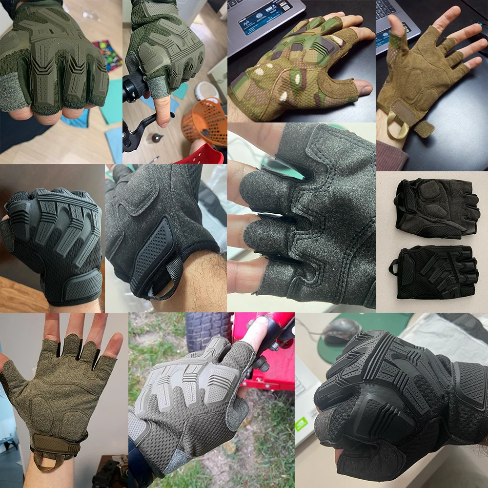 Guantes tácticos de medio dedo con protección de goma